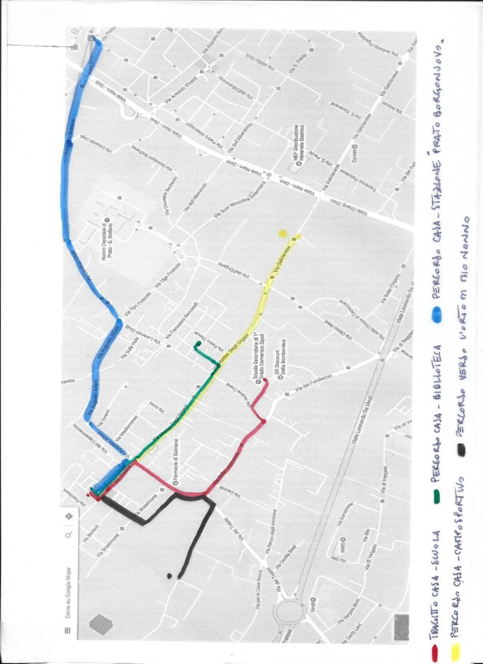 Rilevare bisogni soggettivi e dei diversi usi dello spazio: ogni studente avrà a disposizione una propria carta geografica dell area in questione di dimensioni A4 sulla quale