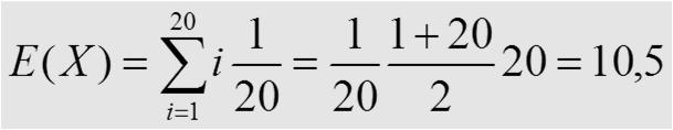Soluzione Valori assunti da X i= 1, 2,, 20 P(X=i)=1/20 E(X)? Quante volte è necessario lanciarlo affinché la probabilità di ottenere almeno un 20 sia maggiore o uguale a 0.5?