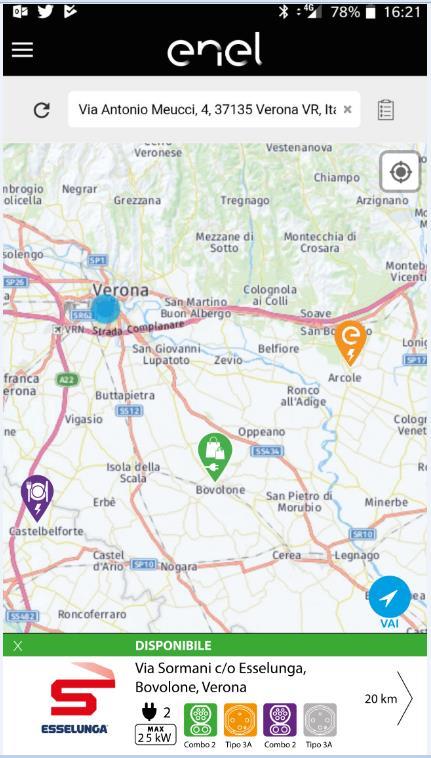 App e-go Ricarica: visibilità esercizi commerciali dei partner I PIN sulla mappa saranno contrassegnati