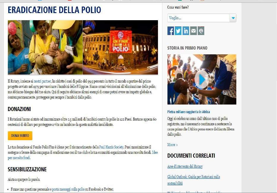 Resta sempre operativa la linea di azione della Polio Plus in via