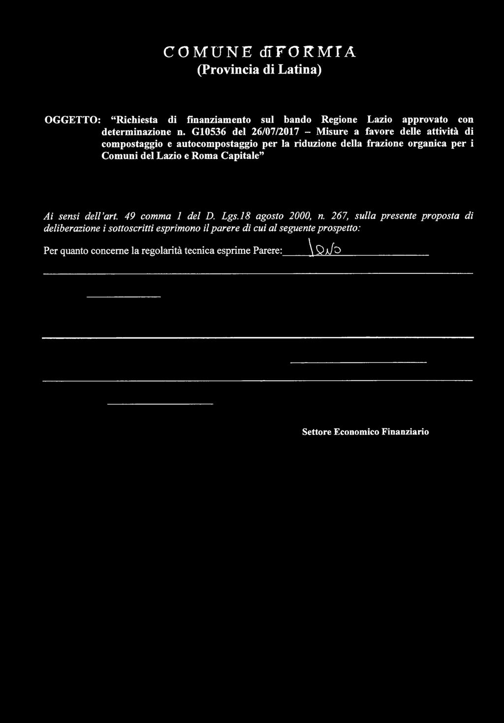 Comuni del Lazio e Roma Capitale Ai sensi dell art. 49 comma 1 del D. Lgs.18 agosto 2000, n.