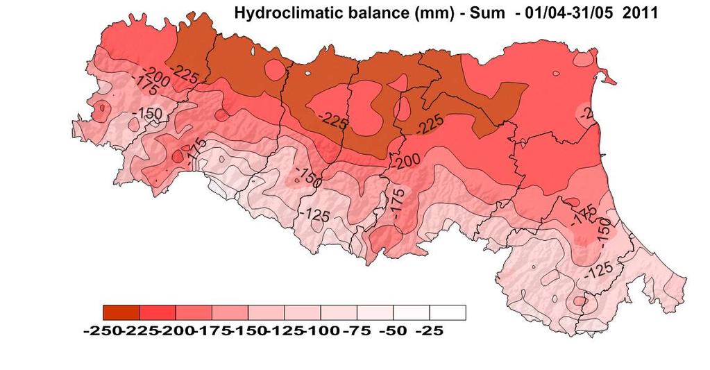 Fig. 7 Mappa del Bilancio Idroclimatico di Aprile Maggio 2011. Fig.