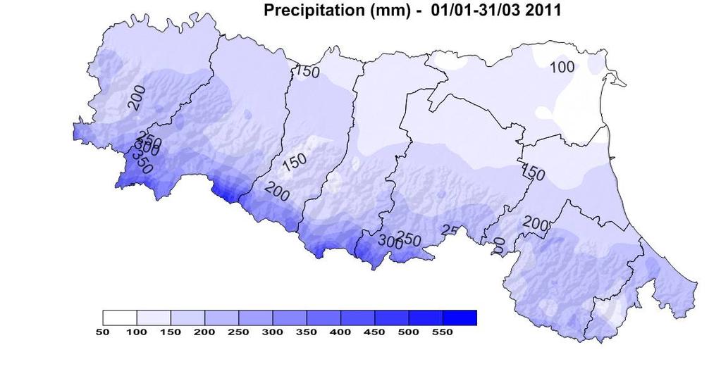 Fig.1 Mappa delle precipitazioni cumulate del periodo Gennaio