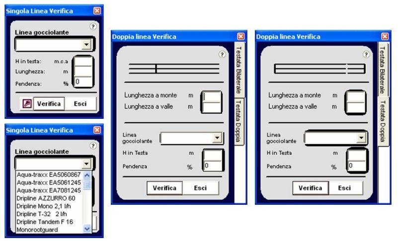 Finestre di input degli strumenti di verifica.