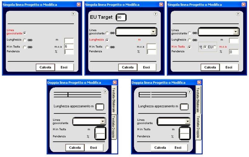 Finestre di input degli strumenti di progetto o modifica.