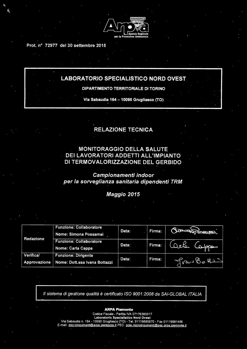 Collaboratore Nome: Simona Possamai Funzione: Collaboratore Nome: Carla Cappa Funzione: Dirigente Nome: Dott.ssa lvana Bottazzi 6~ ~. Data: Firma: ~.c.