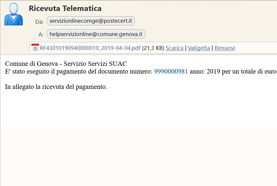 Ricezione e-mail di conferma - Ricevuta Telematica Aprendo il file "postacert.