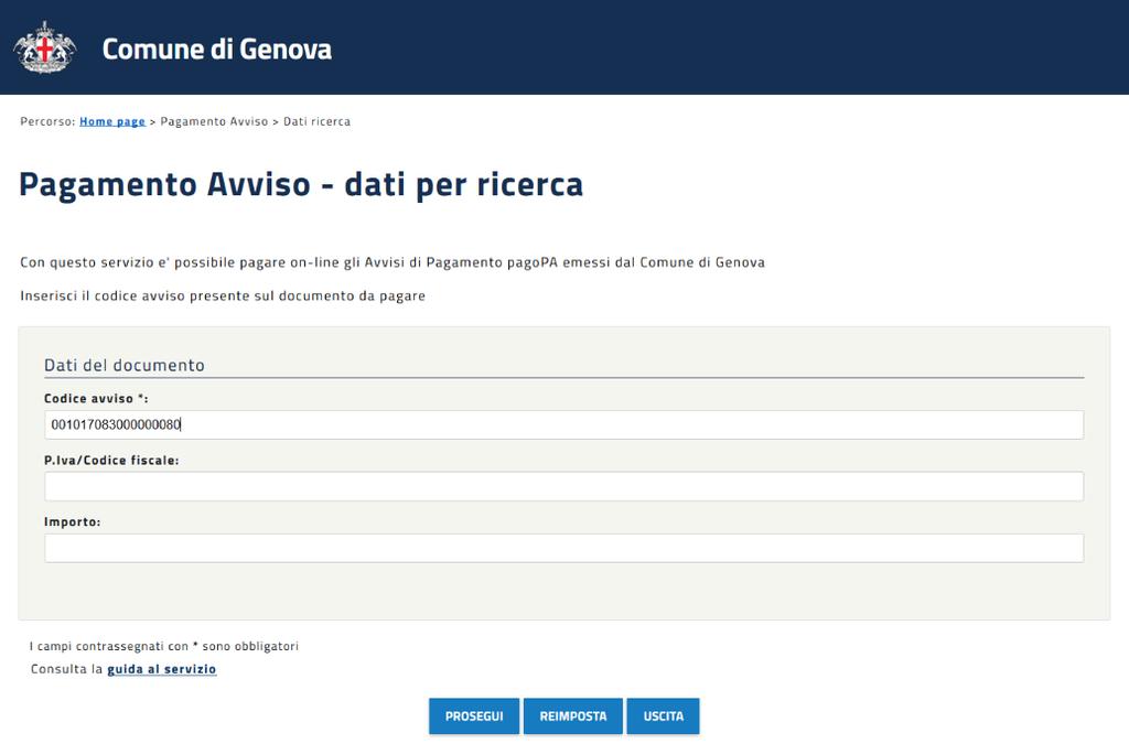 Pagamento avviso servizio online 1.