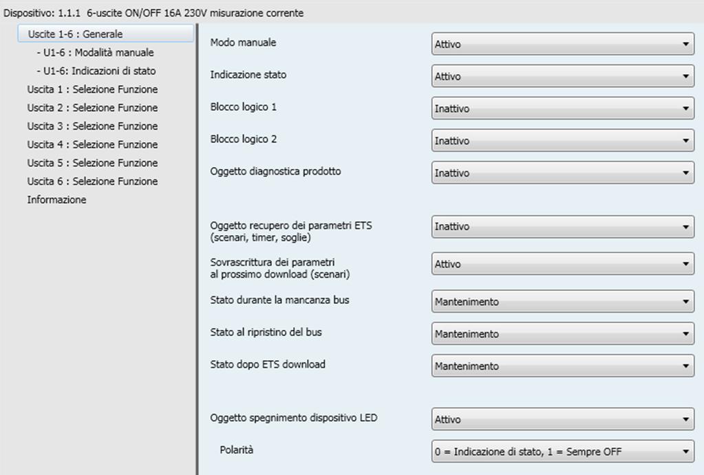 3. Parametri 3.1 Definizione dei parametri generali La seguente finestra delle impostazioni permette di settare le impostazioni generali relative al prodotto. 3.1.1 Modo manuale Modo manuale Il passaggio al modo manuale non è possibile.