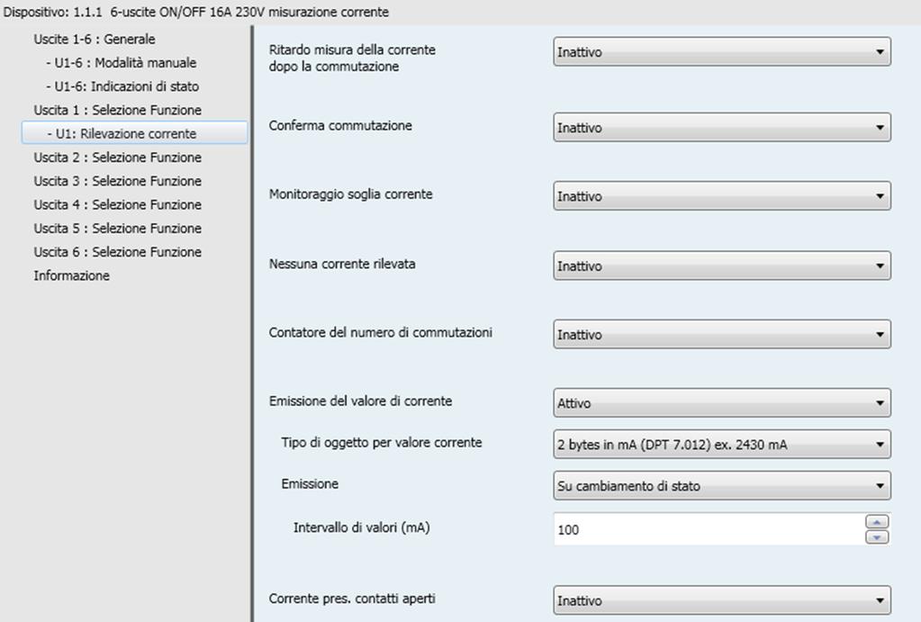 3.6.9.6 Emissione del valore di corrente Questa funzione consente di inviare il valore di corrente al bus KNX.