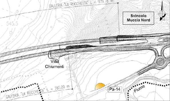 LOCALIZZAZIONE DEL PUNTO DI MISURA CODICE PUNTO DI MISURA: PA-14 VIA/PIAZZA: S.S. 77 VAL DI CHIENTI CORRISPONDENZA: USCITA GALLERIA LA ROCCHETTA S.S. 77 DELLA VAL DI CHIENTI FASE MONITORAGGIO: C.O. PROGR.