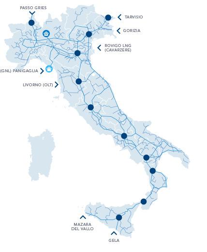 Rete nazionale dei gasdotti (fonte: SNAM) * * * Verso una mobilità a basso impatto ambientale: è necessario un approccio combinato, ma la soluzione oggi è il gas naturale.