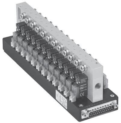 elettropiloti 0 mm su base multiconnessione 0 mm solenoid valves on manifold with multiconnection D-SUB Ingresso aria da entrambi i lati ir inlet from both sides Uscite con raccordo automatico per