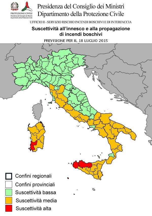 CONDIZIONI DI SUSCETTIVITA' ALL'INNESCO E ALLA PROPAGAZIONE DI INCENDI BOSCHIVI PREVISTE PER IL 18 LUGLIO 2015 BASSA MEDIA ALTA VALLE D'AOSTA AO PIEMONTE LOMBARDIA TRENTINO A. A. VENETO FRIULI V.