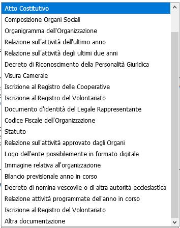 F) ALLEGATI Nell ultima schermata Vi chiediamo di inserire alcuni allegati inerenti la Vostra Organizzazione.