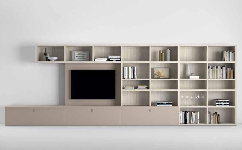 Floorstanding, sit-on-top and wall-mounted bookcase in olmo nordico finish.