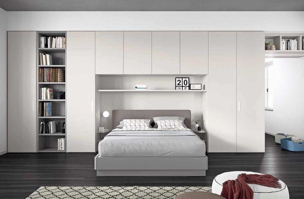 ARRANGEMENTS B7 bedrooms F, G, H KEY PRODUCT composizione con armadi ed elemento ponte con ante battenti, libreria a terra configuration with wardrobes, bridging unit with