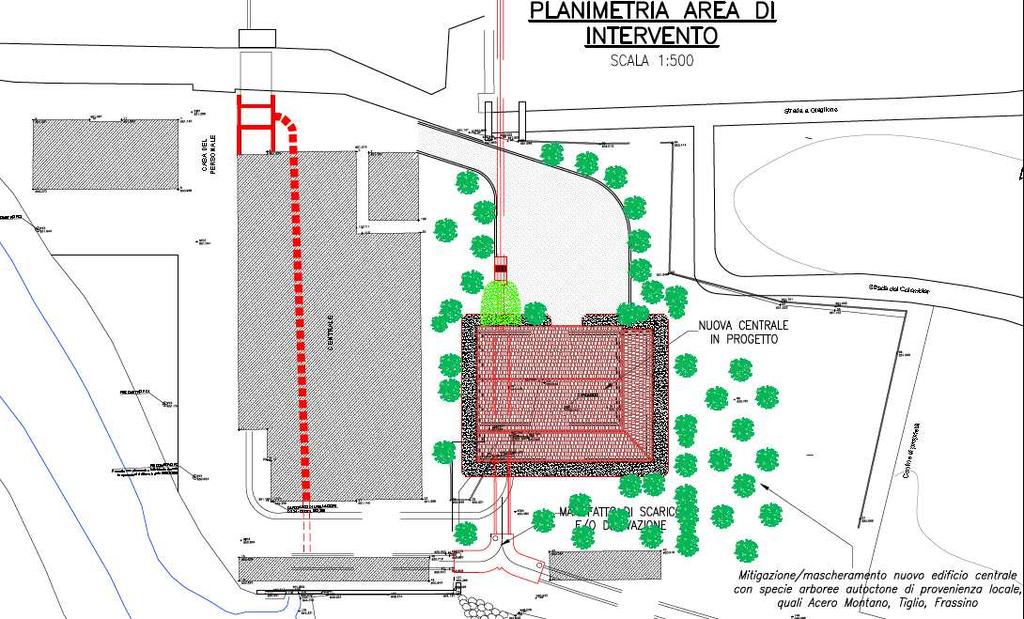 Figura 29 opere di mascheramento con piantumazione in adiacenza alla nuova centrale di Chiomonte, in affiancamento a quella esistente La messa a dimora di tali specie arbustive è in grado di