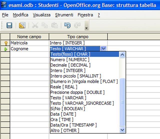 I dati contenuti nelle tabelle Il contenuto di un campo deve essere associato ad un tipo di dato adeguato.