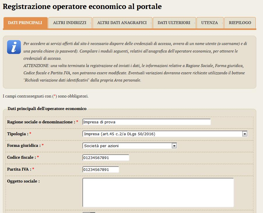 Compilare i campi con le informazioni richieste nelle varie fasi in cui si articola la Registrazione avendo cura di inserire i dati obbligatori contrassegnati da * prestando attenzione ad eventuali