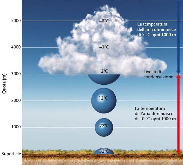 La formazione delle nuvole Le nuvole si formano quando le masse di aria umida raffreddano lontano dal suolo.