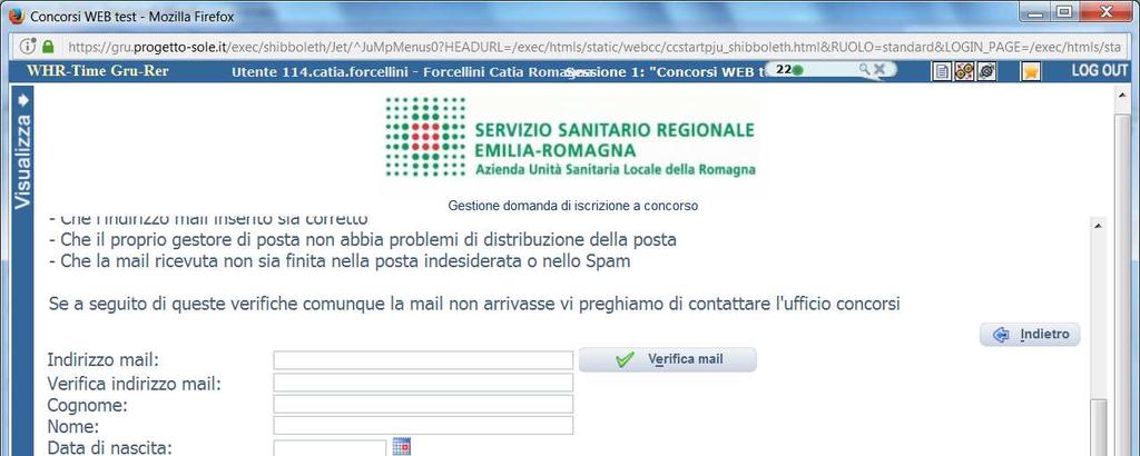 SCHERMATA 1 Digita il tuo indirizzo mail e clicca sul pulsante verifica mail, entro pochi secondi arriverà una mail di conferma; si potrà proseguire