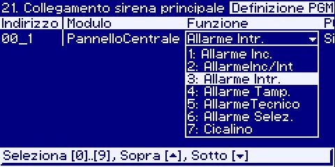 Nota: L uscita PGM sarà attivata quando una delle zone di rilevazione incendio verrà allarmata o nel caso di manomissioni dei rilevatori incendio/fumo.