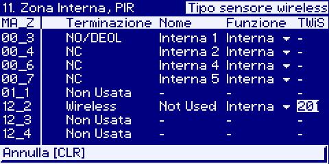 sinistra = tasto [7] freccia destra = tasto [*]) fino al raggiungimento della zona