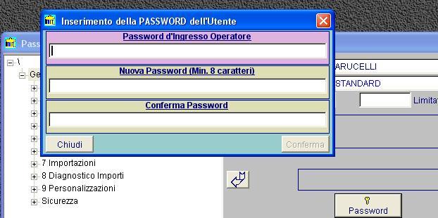 Si apre la seguente maschera per l inserimento della password. Nel primo campo deve essere inserita la password dell Amministratore per una ulteriore sicurezza.