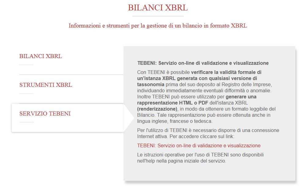 Validazione dell istanza Xbrl TEBENI: il servizio on-line per la validazione dell