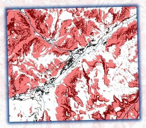 Individuazione delle aree di caduta massi Modello Rockyfor3D (Ecorisq) Parametrizzazione generale Identificazione aree sorgente massi (inclinazione +44 ) DEM, 5 m da Lidar2006 Densità delle rocce