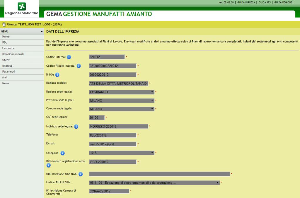 Figura 16 Dati dell'impresa: