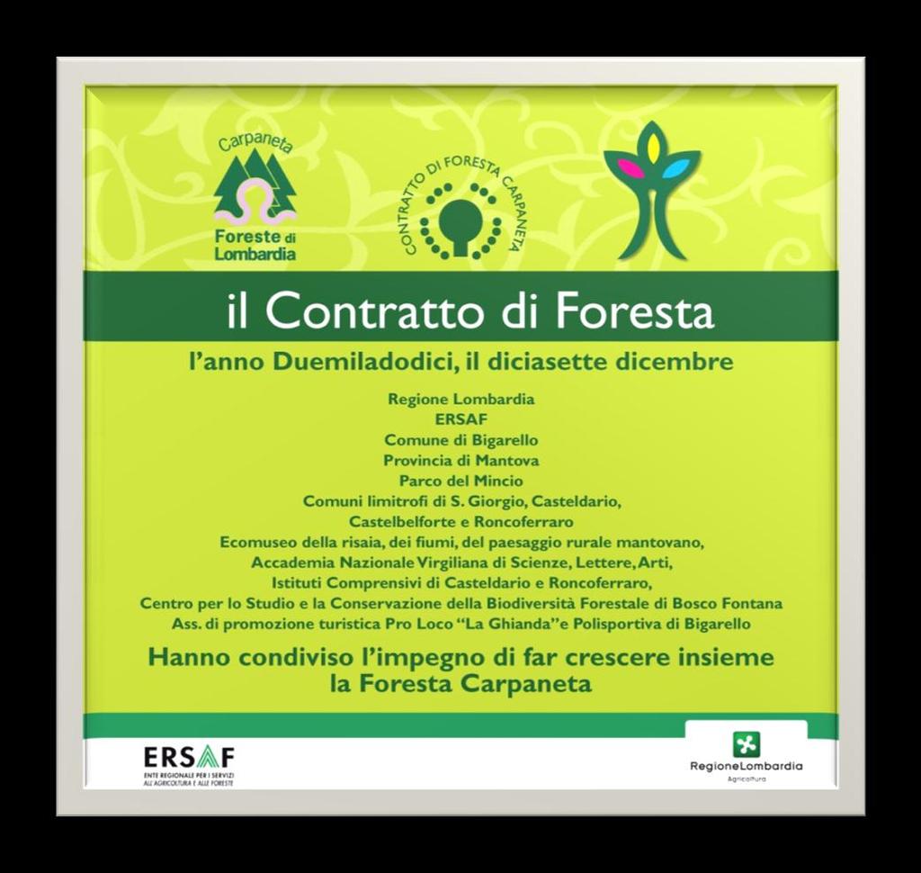 Contratto di Foresta Carpaneta Enrico Calvo Il 29 settembre 2013, in occasione del decennale dell impianto della Foresta, i 16 sottoscrittori del Contratto di Foresta Carpaneta si sono ritrovati ed