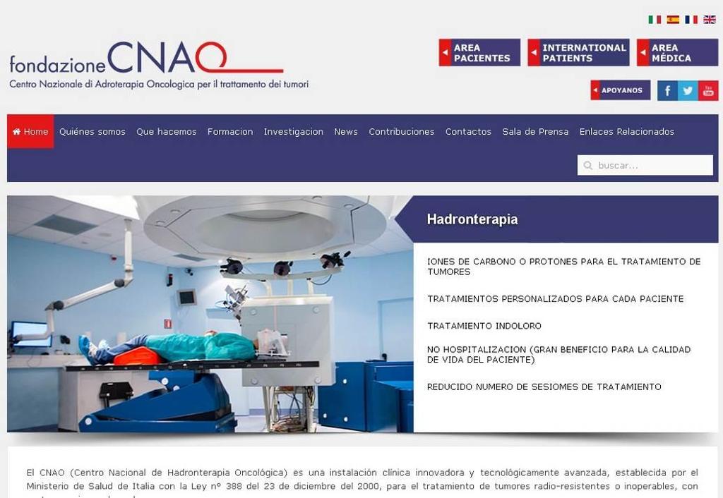 Sito Fondazione CNAO in lingua spagnola.
