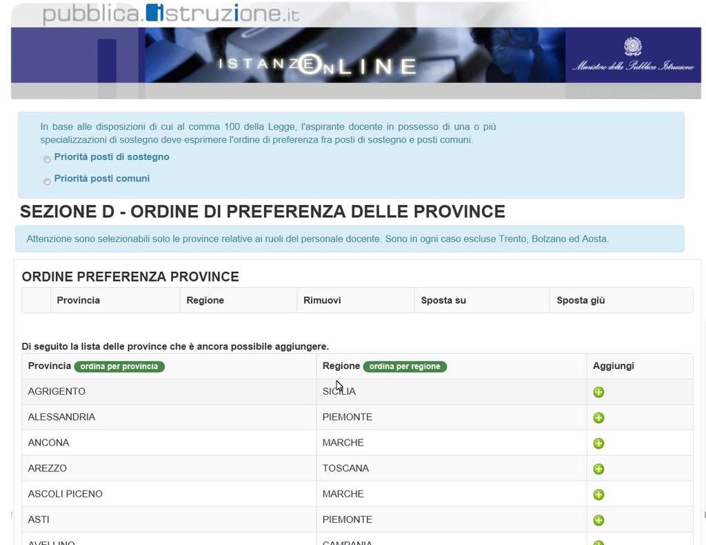 Le informazioni con cui l aspirante docente partecipa alla procedura non sono modificabili.