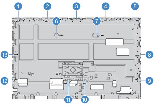 Figura 37. Rimozione delle viti della staffa LCD 7. Installare le viti per fissare la nuova staffa LCD al pannello LCD. 8. Collegare i cavi LCD al pannello LCD. 9. Completare la sostituzione.