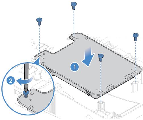 Figura 57. Installazione dell'unità di memorizzazione 5. Collegare il cavo dell'unità di memorizzazione alla scheda di sistema. 6. Completare la sostituzione.