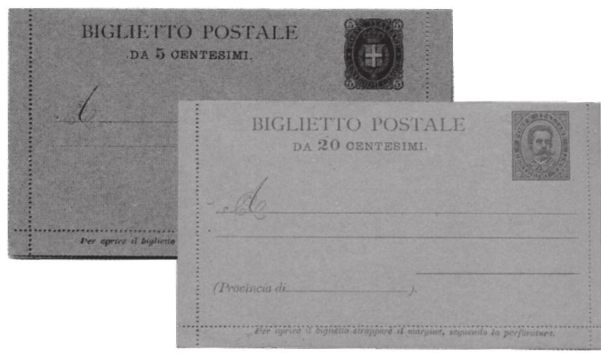 96 Bruno Crevato-Selvaggi Vennero emesse anche nuove cartoline postali (immagini nella pagina precedente) e un nuovo oggetto di corrispondenza, il biglietto postale 1.