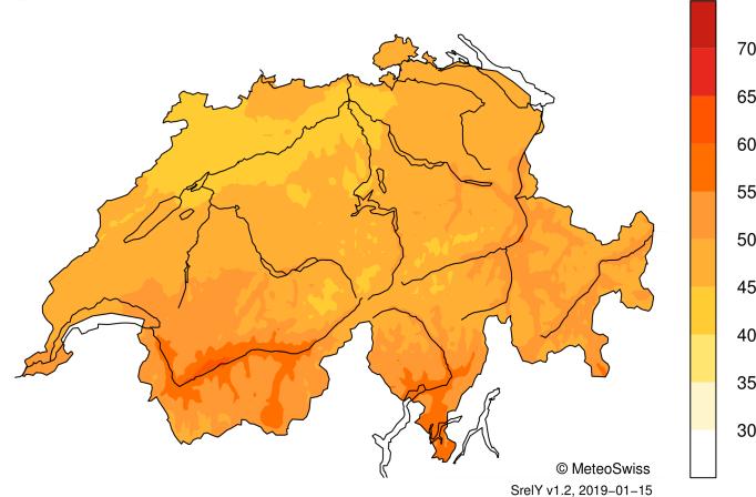 della norma % del soleggiamento annuale possibile Soleggiamento annuale in % della norma Distribuzione della temperatura, precipitazioni e