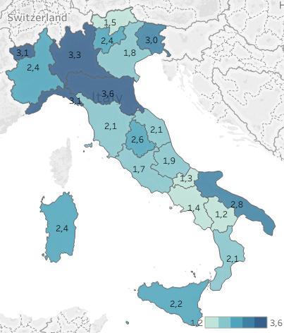 Tab. 10 - Condannati per violenza sessuale con sentenza irrevocabile nelle regioni. Anni 2016-2012 (%) Fig.