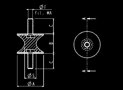 BOCCOLE E ANTIVIBRANTI ANTIVIBRANTI SGOLATI Ø A (mm) altezza/ height B (mm) conca S