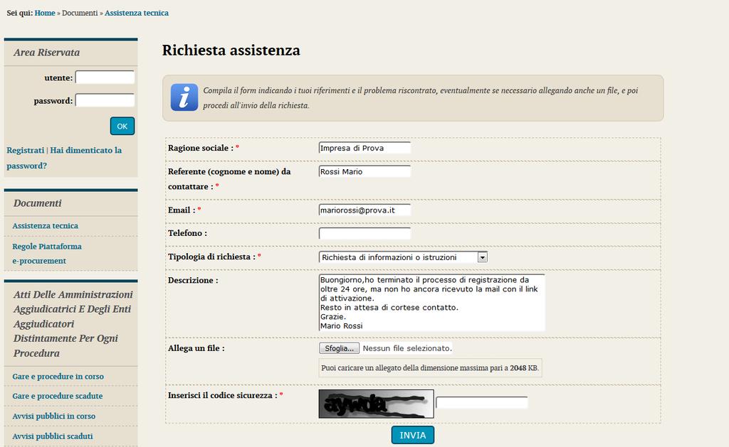 5 Assistenza tecnica In caso di problemi tecnici durante il processo di registrazione o in generale nell uso della piattaforma telematica, è possibile ottenere assistenza tecnica attraverso i canali