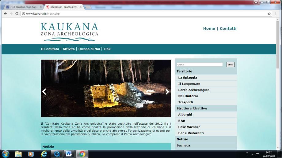 Attività di Promozione Realizzazione del sito internet www.kaukana.it con una sezione dedicata al Parco Archeologico.