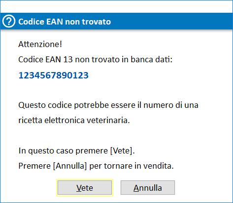 Vendita al Banco RICETTA ELETTRONICA VETERINARIA - REV Per interrogare una ricetta elettronica veterinaria è sufficiente in vendita al banco rilevare il barcode relativo al Numero Ricetta