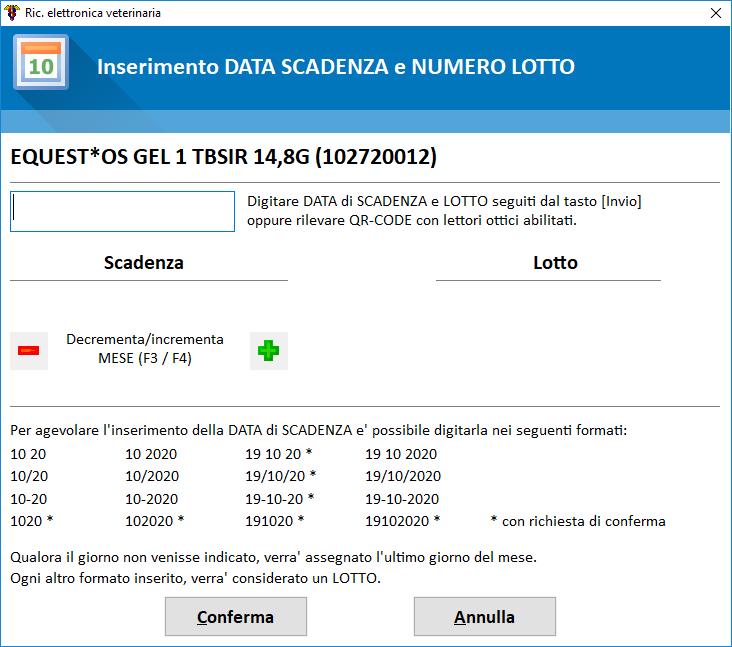 Se per il prodotto è già presente una data di scadenza nel gestionale, questa viene proposta automaticamente ma rimane