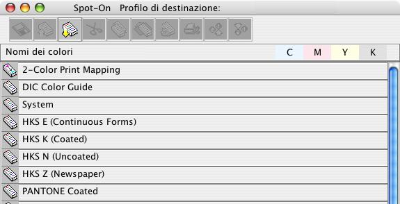 Viene visualizzata la finestra di dialogo Selezione profilo di destinazione. 3 Selezionare un profilo di destinazione e fare clic su OK. Viene visualizzata la finestra principale di Spot-On.