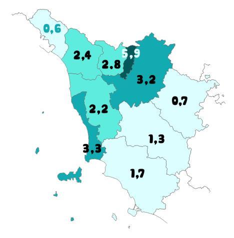 I DATI TOSCANI Nidi Accoglienza Distribuzione territoriale >30 27-30