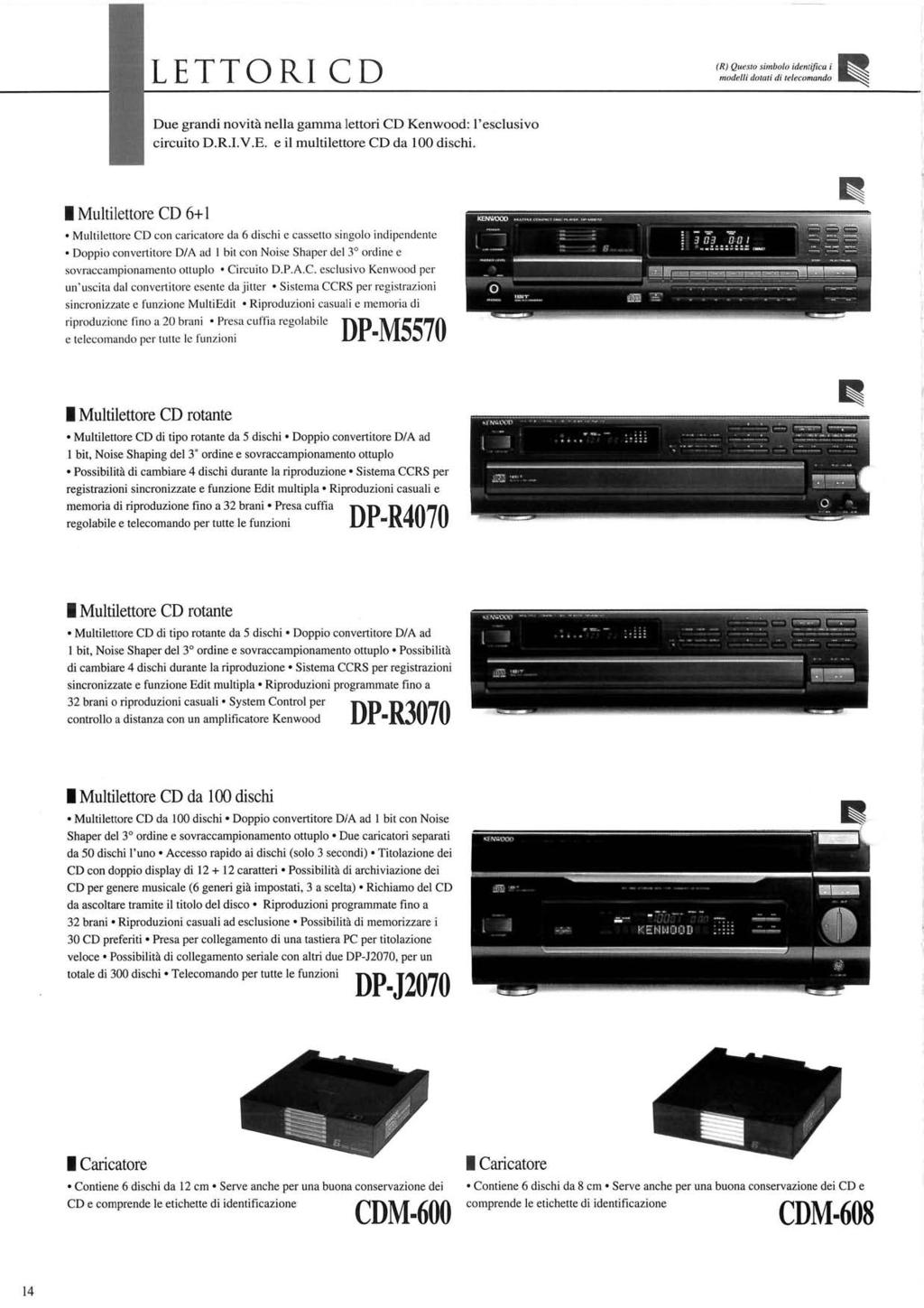 L E T T O R I C D (R) Questo simbolo identifica i modelli dotati di telecomando Due grandi novità nella gamma lettori C D Kenwood: l'esclusivo circuito D.R.I.V.E. e il multilettore C D da 100 dischi.