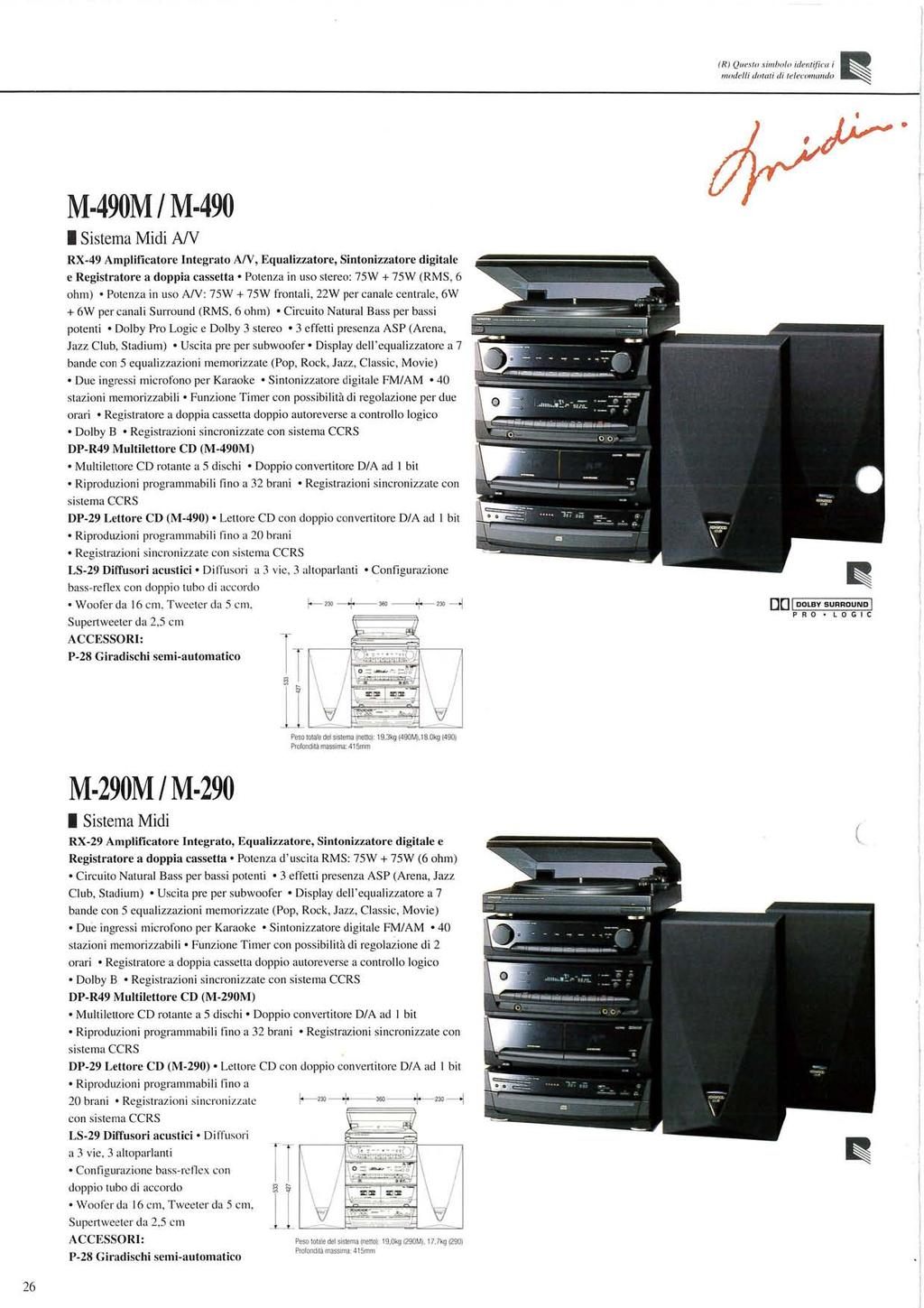 (R) Questo simbolo identifica i modelli dotati di telecomando M-490M/M-490 I Sistema Midi A/V RX-49 Amplificatore Integrato A/V, Equalizzatore, Sintonizzatore digitale e Registratore a doppia