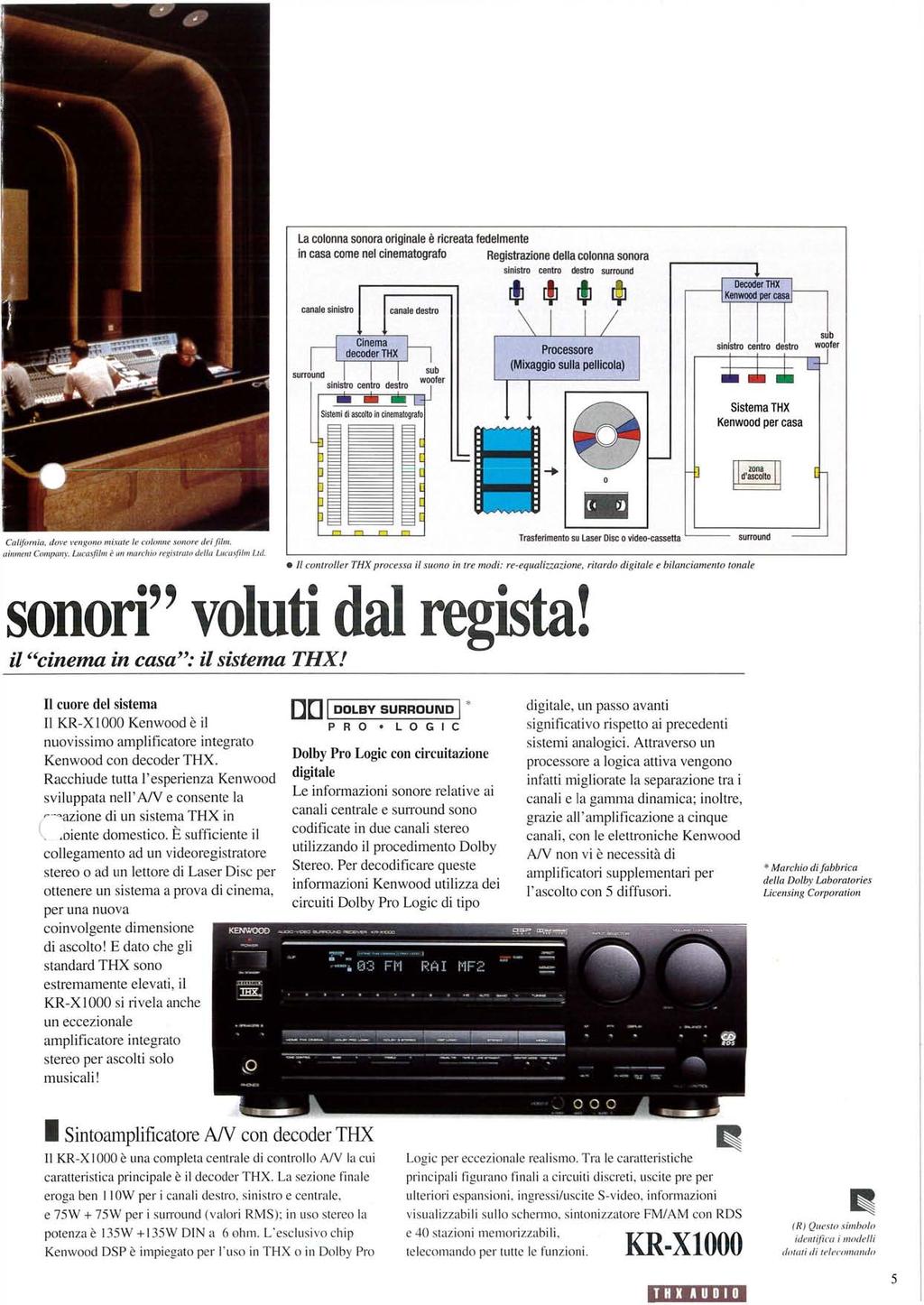 La colonna sonora originale è ricreata in casa come nel cinematografo fedelmente Registrazione della colonna sonora sinistro centro destro surround pj dj [J r8] Decoder THX Kenwood per casa Cinema